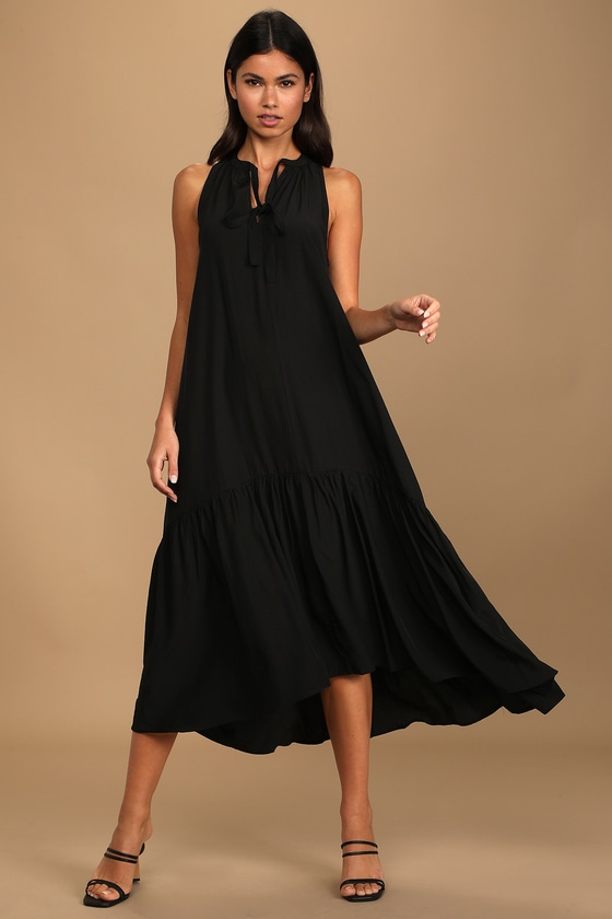 Black Midi Dress - Sleeveless Midi ...